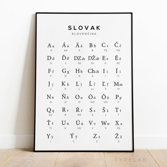 Slovak Alphabet Print - Language Learning Wall Art by Typelab