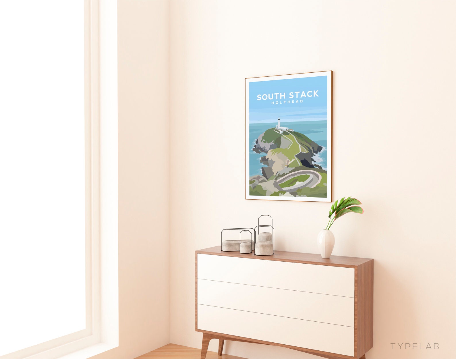 South Stack Lighthouse, Anglesey Wales Travel Print Typelab