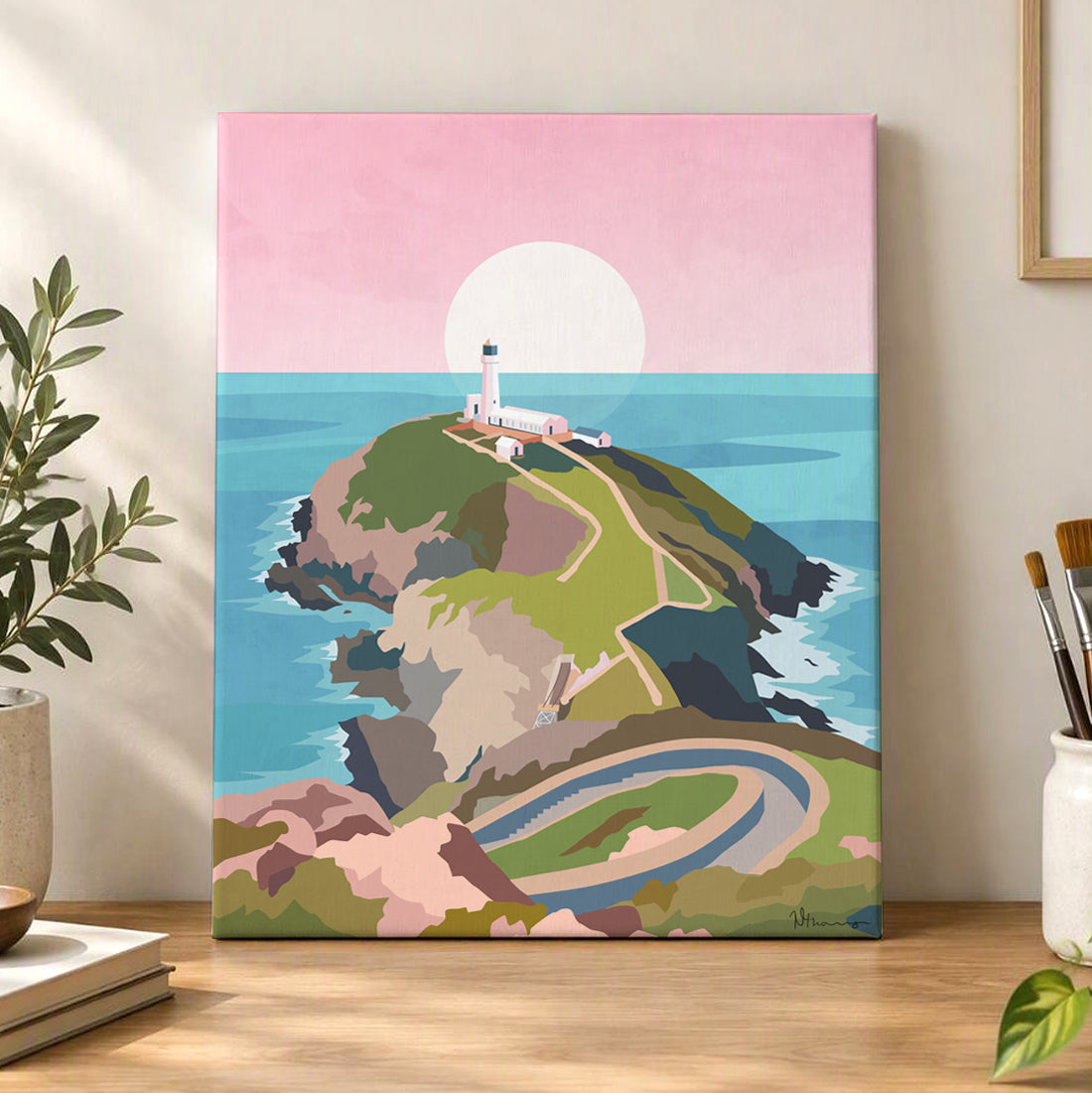 Pink South Stack Anglesey Canvas | Wales Landscape Wall Art