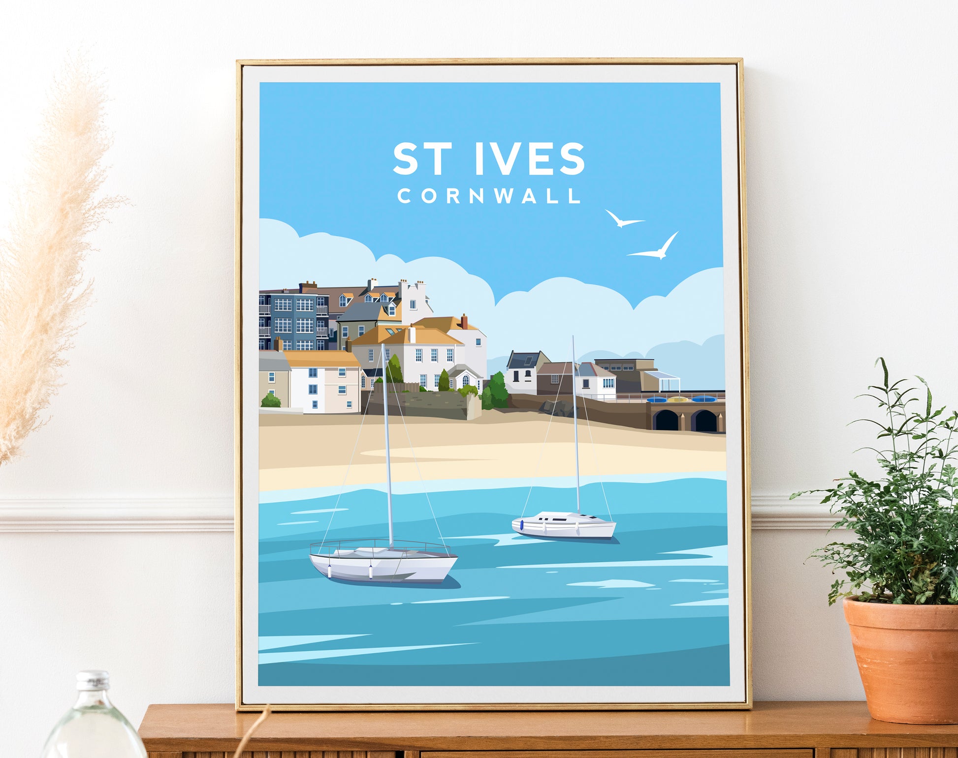St Ives Print | Cornwall England Travel Wall Art by Typelab