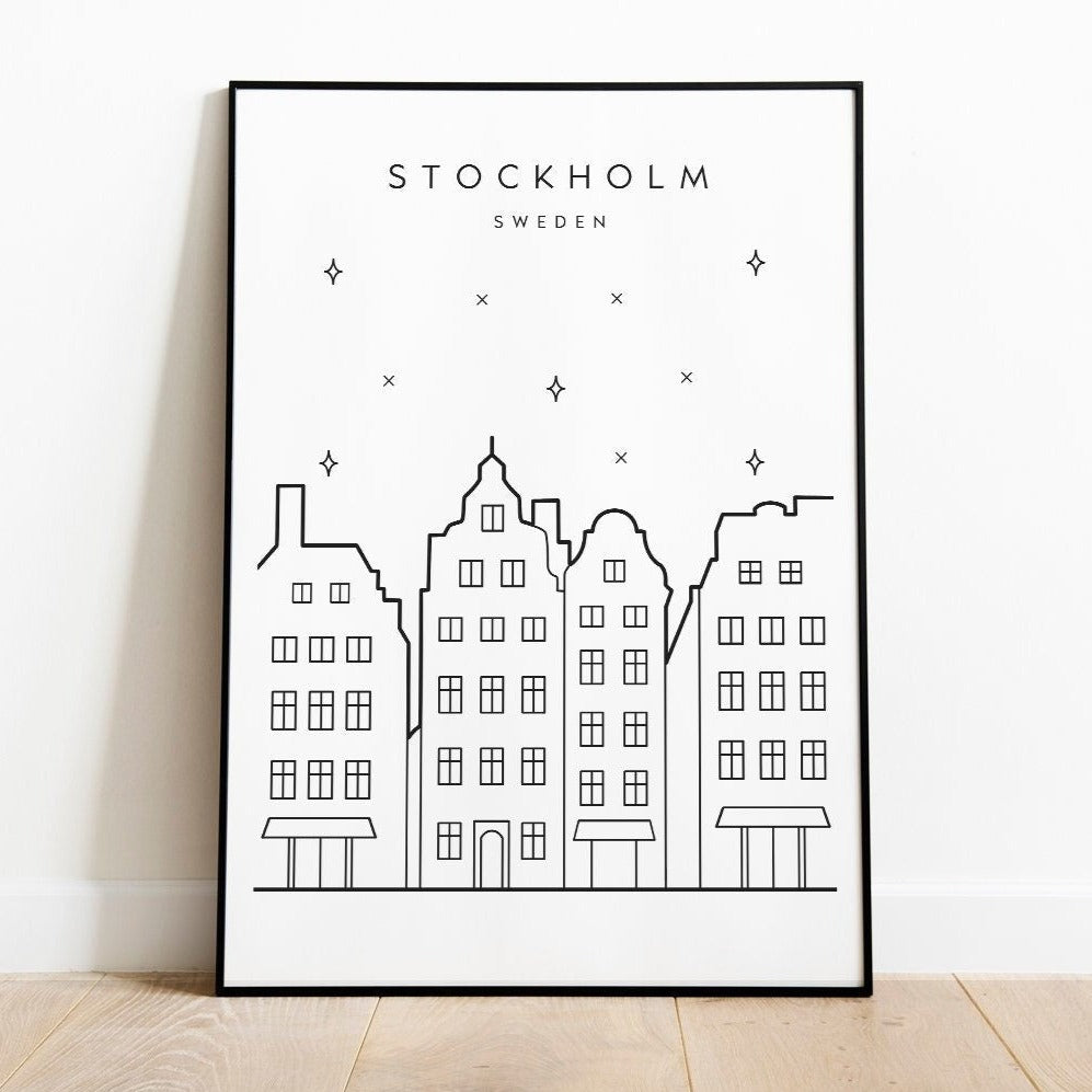 Stockholm, Sweden Black and White Minimalist Print Typelab