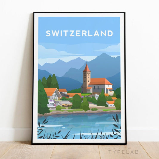 Switzerland, Swiss Alps Travel Print Typelab
