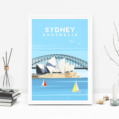 Sydney Australia Print, Opera House Travel Wall Art Typelab