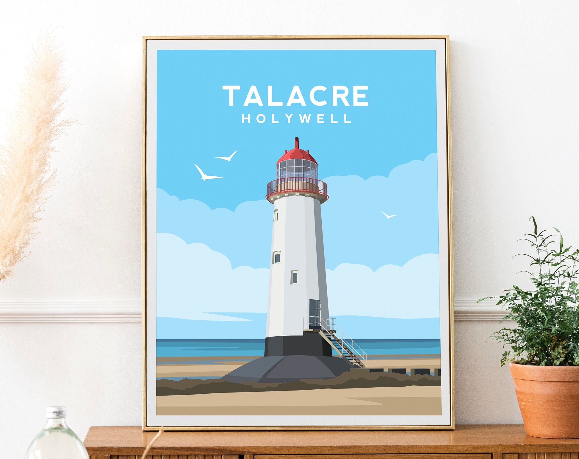 Talacre Beach Lighthouse Print - Prestatyn Wales Wall Art by Typelab