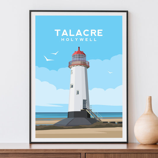 Talacre Beach Lighthouse Print - Prestatyn Wales Wall Art by Typelab