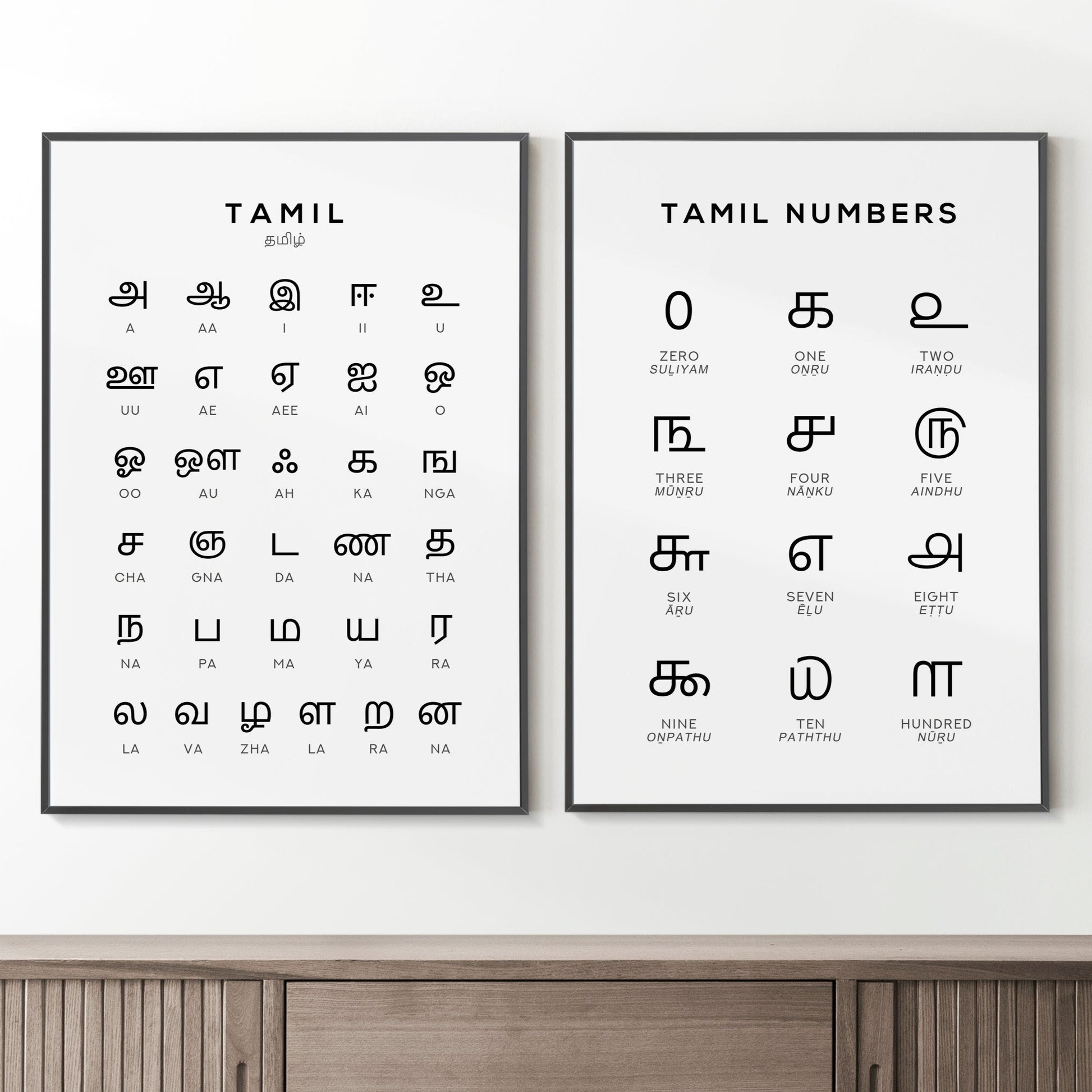 Tamil Alphabet and Number Print Set x2 - Language Learning Wall Art by Typelab