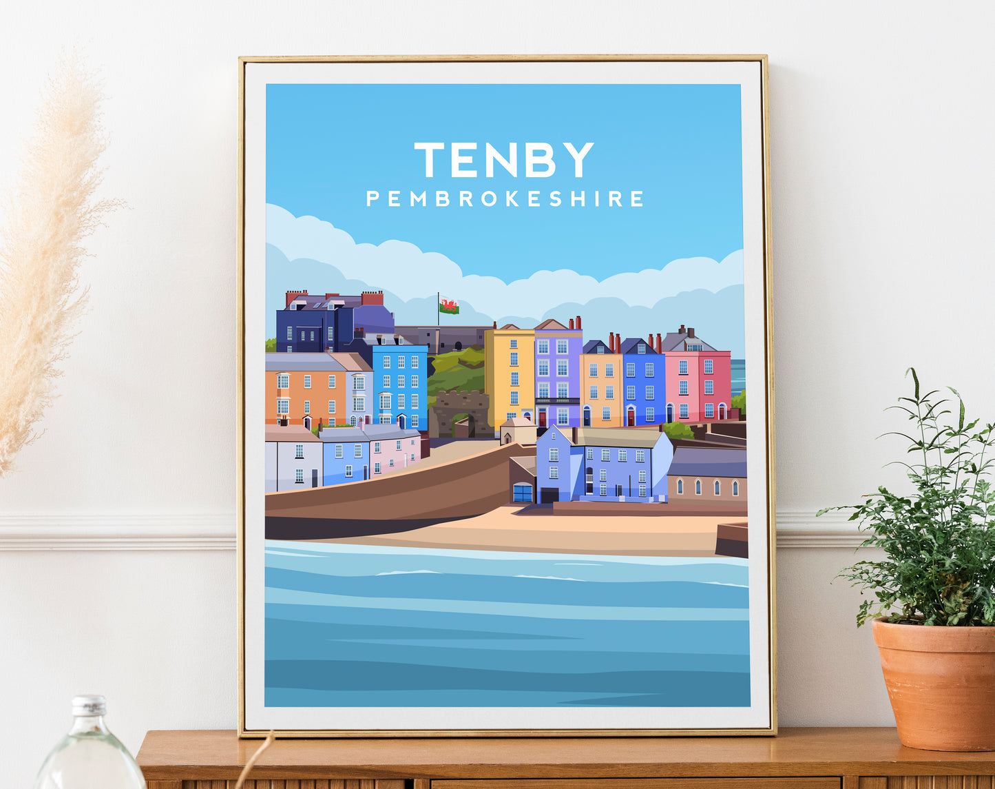 Tenby Print - Pembrokeshire Wales Wall Art by Typelab