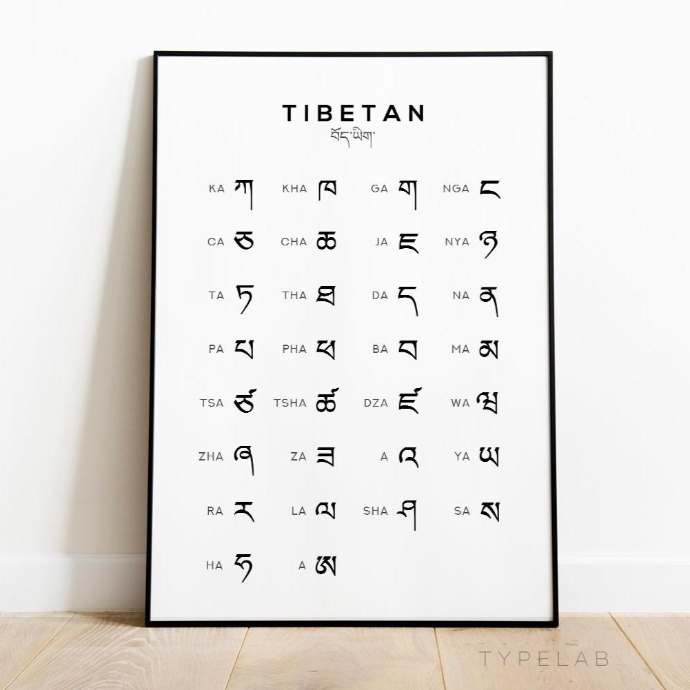 Tibetan Alphabet Print - Language Learning Wall Art by Typelab