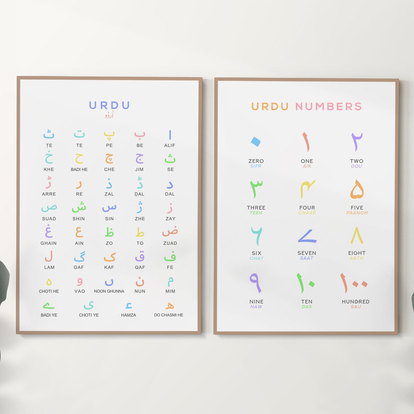 Urdu Alphabet and Number Print Set of 2 in Multi Colour - Typelab