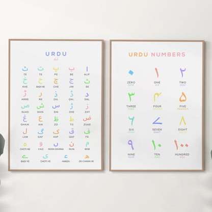 Urdu Alphabet and Number Print Set of 2 in Multi Colour - Typelab