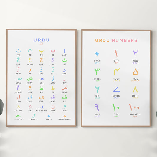 Urdu Alphabet and Number Print Set of 2 in Multi Colour - Typelab