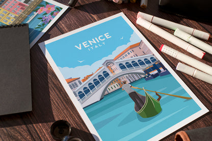 Venice, Italy Rialto Bridge Travel Print Typelab