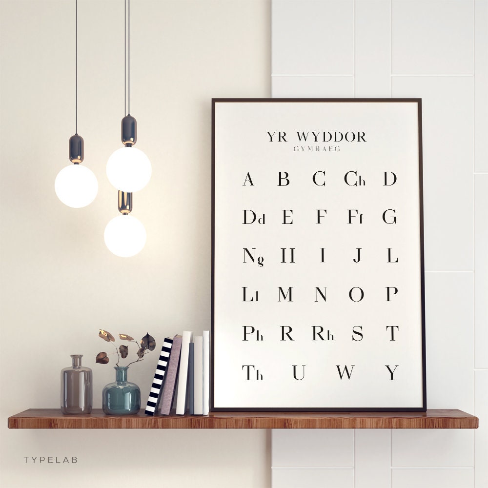 Welsh Alphabet Print, Language Learning Wall Art Typelab