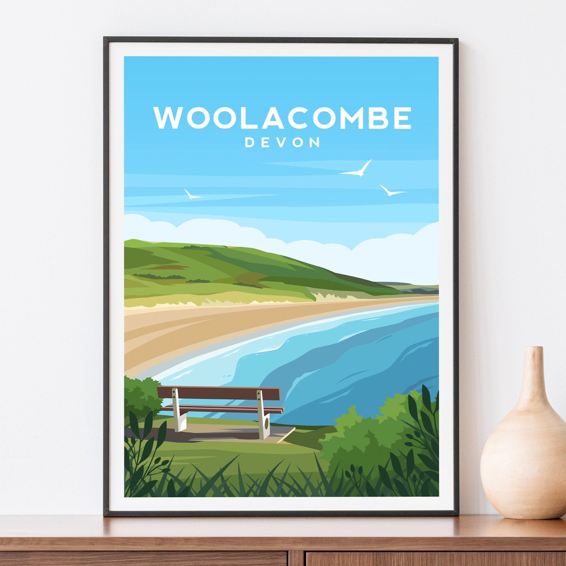 Woolacombe Beach Print, Devon England Travel Wall Art - Typelab