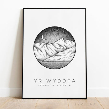 Yr Wyddfa, Snowdonia Dotwork Print Typelab