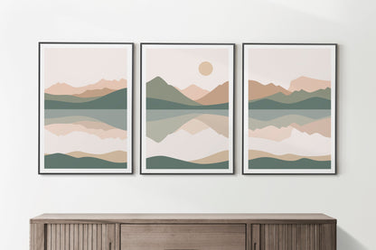 Set of 3 Abstract Mountain Prints | British Three Peaks Wall Art